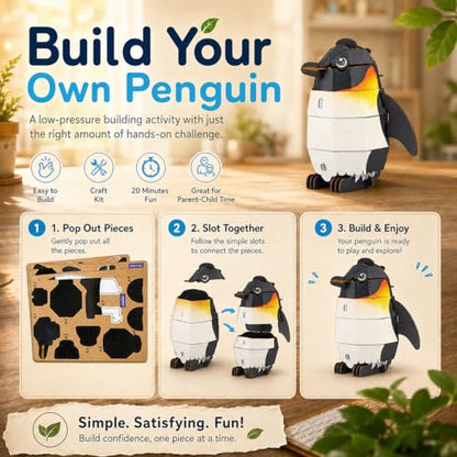 MierEdu Build 'N' Sound 3D Puzzle for Kids, Animal Puzzle with Sound Module, Educational STEM Craft Kit, FSC Paper Model Building Toy Gift for Ages 6+ - color: Emperor Penguin