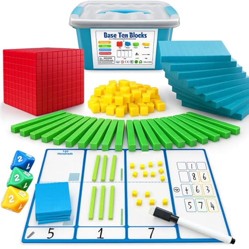 Base Ten Blocks 137 Pcs Base 10 Blocks for Math with 3 Dice