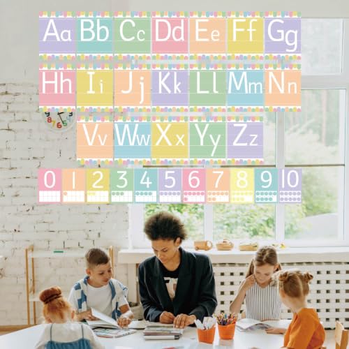 37 Pcs Pastel ABC Alphabet for Classroom Wall ABC Posters and 0-10 Number Cards Pastel Bulletin Board Letters Number Line for Classroom (Pastel ABC) - color: Pastel Abc
