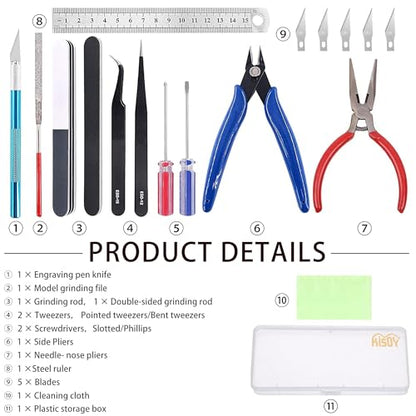 Kisoy 17PCS Model Kit Tools, Gundam & Dollhouse Essential Set with Case - Hobby Tools for Building, Repairing Airplane, Car and Robot Models - color: Mocha Coffee Shop