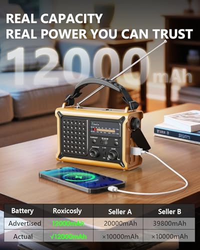 Emergency Weather Radio with Large Solar Panel, Efficient Hand Crank - color: Yellow