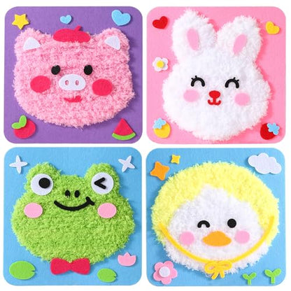 Vanttokeey DIY Embroidery Doll Set, 4pcs Cute Cartoon Animal Sewing Craft Kit Sewing Projects Yarn Board (Duckling + Piglet + Frog + Rabbit) - color: Duckling + Piglet + Frog + Rabbit