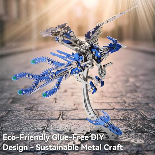 3D Metal Puzzles for Adults, Mechanical Phoenix Bird Model Kit - color: Phoenix-blue