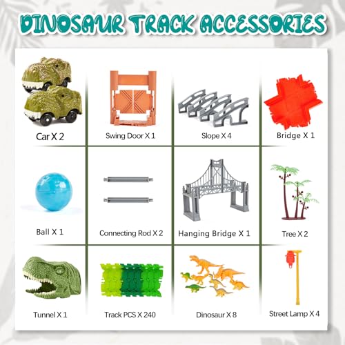 BEMITON Dinosaur Race Track Toy for Kids Ages 3-6 - color: Green Dinosaur Race Track