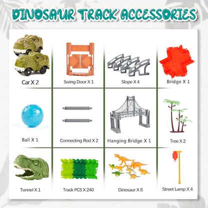 BEMITON Dinosaur Race Track Toy for Kids Ages 3-6 - color: Green Dinosaur Race Track
