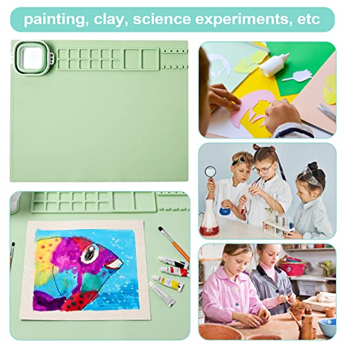 AWOKE Silicone Painting Mat for Table Protection - 20"X16" Washable Art Mat with 1 Water Cup for Kids - Craft Mat has 12 Color Dividers - 2 Paint Palettes (Green), Toddler Activities, Girl Boy Gifts - color: Green