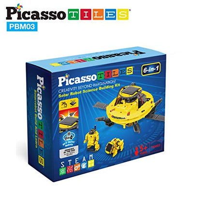 PicassoTiles STEM Kids Solar Powered Space Robot Educational Learning Engineering Building Toy 6-in-1 Creative Unique Transformation Renewable Sun Energy Science Experiment DIY Kit Boys Girls Age 8+ - color: Space Robot
