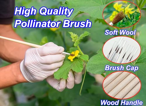 Pollinating Brush for Indoor Hydroponic Garden, Pollination Brushes for Flowering Plants in Greenhouse, Pollinator Brush with Soft Wool for Tomatoes, Peppers, Strawberries, Cucumbers (10 Pack)