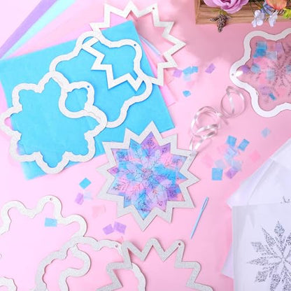 Aneco 24 Sets Winter Snowflake Crafts Kits Glitter Frozen Paper Tissue Sign Craft Christmas Tree Hanging Decorations for Party Holiday DIY Home Activities - style: Winter Snowflake