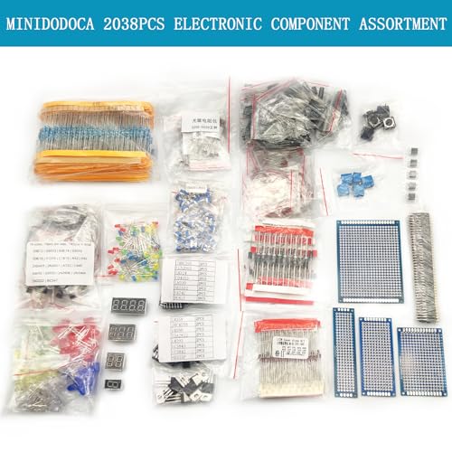 Electronic Component Kit & Total 2038 Pcs, LED Diodes, Metal Film Resistors, Electrolytic Capacitor Package,Diodes, Ceramic Capacitors,IC,PCB,Digital Tube, Common Transistor Assortment Box - style: Electronic components kit 2038pcs
