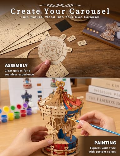BOOZUU Paintable 3D Wooden Carousel Puzzle for Adults