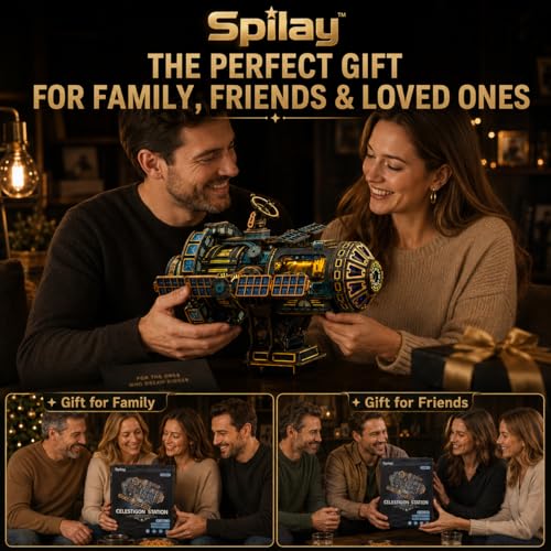 Spilay Mechanical 3D Wooden Puzzle for Adults, Wood Model Building Kit - color: Celestigon Station（black）