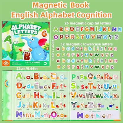 78 PCS Magnetic Letters and Numbers, Uppercase and Lowercase Magnetic Alphabet Letters Book, Anti-Lost Travel ABC Learning Toys, Animal Shaped Wood Educational Set for Kids 3-5 - color: B