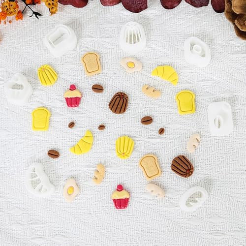 Xaekicr Breakfast Food Polymer Clay Cutters Set – 7pcs Bread Cupcake Egg Coffee Designs Clay Cutters for Polymer Clay Jewelry Making – Cute Clay Molds and Clay Tools for Mini Food Earrings - color: B color