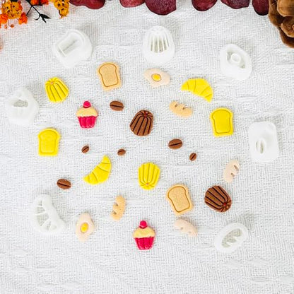 Xaekicr Breakfast Food Polymer Clay Cutters Set – 7pcs Bread Cupcake Egg Coffee Designs Clay Cutters for Polymer Clay Jewelry Making – Cute Clay Molds and Clay Tools for Mini Food Earrings - color: B color