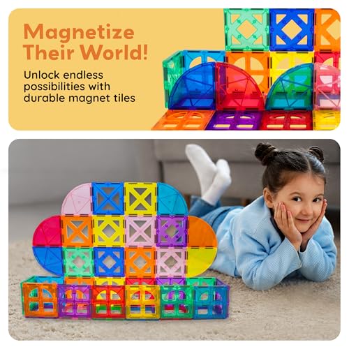 PicassoTiles Magnetic Building Block Quarter Round and Window Set Magnet Construction Toy Educational Kit Engineering STEM Learning Playset Child Brain Development Stacking Blocks Playboards - color: Quarter Round and Window Set