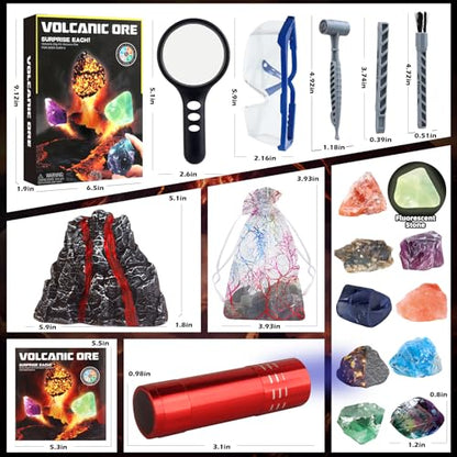 Woumserta Volcano Dig Kits for Kids 4-6 8-12, 10 Rocks Excavation Kit Toys - style: Volcano
