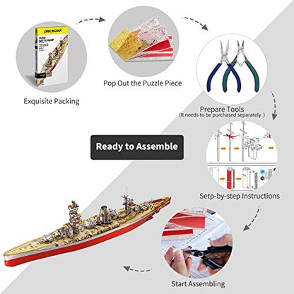 Piececool 3D Metal Puzzle Warship Model Kits, Fuso Battleship Military Watercraft Model Building Kits for Adults, DIY 3D Puzzle for Famliy Time, Great Gift-330 Pcs - color: Fuso