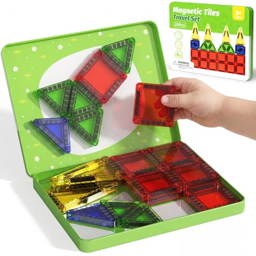 Travel Magnetic Tiles for Kids Car Games Road Trip Essentials - style: Green 26PCS