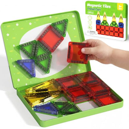 Travel Magnetic Tiles for Kids Car Games Road Trip Essentials - style: Green 26PCS