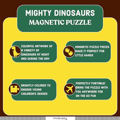 Mudpuppy Mighty Dinosaurs - Tri Fold Magnetic Puzzles Featuring Two 20 Piece Dinosaur Themed Artwork - style: Mighty Dinosaurs