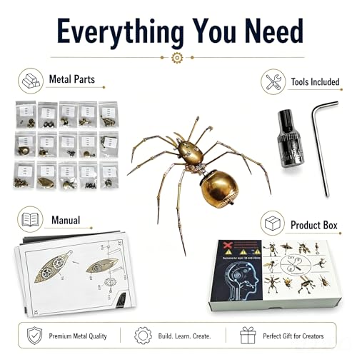 Steampunk Mechanical Insect Spider 3D Metal Model Kit for Adults DIY Assembly 2-3 Hours Build Premium Screw Craft Birthday Gift for Men Teens Father(Ghost Spider) - style: Ghost Spider