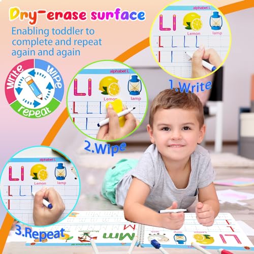 ALIANFLY Preschool Learning Activities Educational Workbook - Toddler Prek Montessori Handwriting Practice Activity Tracing Toys Busy Book for Kids, Autism Learning Materials and ABC Learning Book - color: Green - Dinosaurs