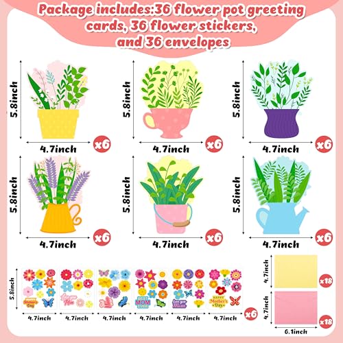 36 Set Mothers Day DIY Craft for Kids - Flower Card Making Kit with Greeting Cards Stickers Envelopes Set Gifts for Classroom School Activities - style: mother's day-36 set