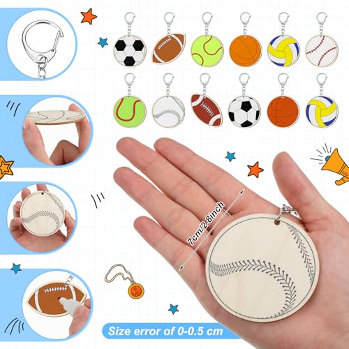 Trnayi 36 Pcs Sports Ball Unfinished Wood Keychains Color Your Own Craft - style: Sports