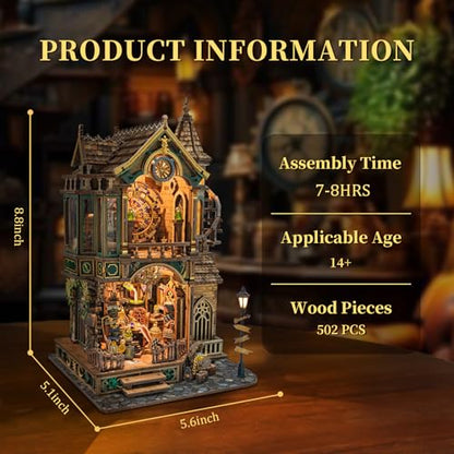 Magic Clock Tower Book Nook, Miniature Building Kit with LED Light - color: Magic Clock Tower