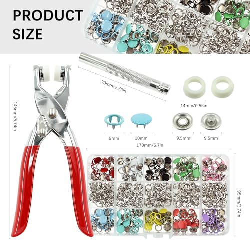 240 Sets Snaps Buttons Fastener kit Hollow Steel Prong Snaps Buttons with Pliers Press Tool for DIY Crafts Clothes Hats Bags Sewing (Hollow & Solid) - style: 240 Sets (Hollow & Solid)