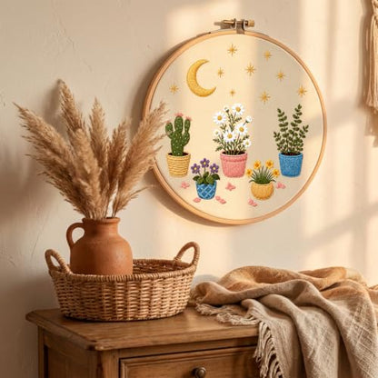 Nuberlic Potted Plant Embroidery Kit for Beginners - color: Botanical