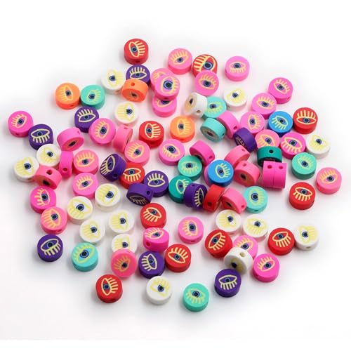 100 Pcs Polymer Clay Beads Mixed Heishi Spacer Bead Charms Supplies for DIY Bracelet Earring Necklace Jewelry Making (Evil Eye) - color: Evil Eye