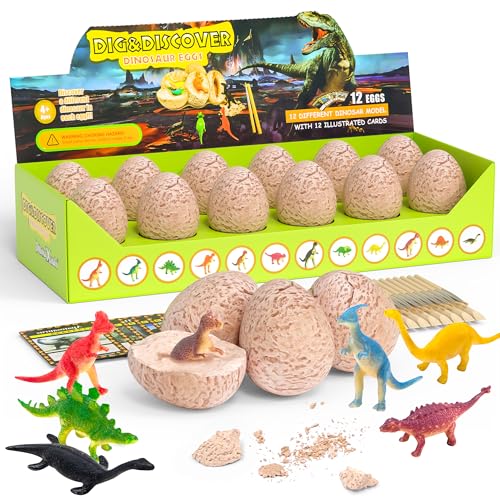Dinosaur Eggs-Dig a Dozen Dino Egg Kit for Kids - Dinosaur Toys Gift for Boys 3-12 Year Old -12 Dino Eggs Dig Excavation Kit- Stocking Stuffers STEM Activities-Party Gifts for Boys & Girls
