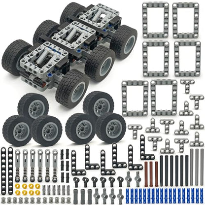 Technical Parts 6 Wheels Trailer Car Suspension Accessories with Tires 18.9x1.8 Inch MOC Parts Building Blocks DIY Replacement Spare Tech Kit Compatible with Major Brands