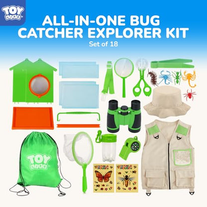 TOY Life Kids Explorer Kit with Bug Catcher for Kids, Bug Catching Kit with Bug Toys, Kid Safari Vest & Hat, Compass, Binoculars, Magnifying Glass, Educational Outdoor Toys Boys Kid Adventure Kit - style: 18 PCS Dress-Up Explorer Set