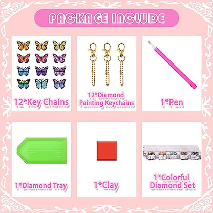 YUE ZHE 12 PCS Butterfly Diamond Art Kits for Adults Double Sided Diamond Art Keychains Butterfly DIY 5D Painting Keychains Kits for Adults Beginners DIY Crafts - color: Butterfly