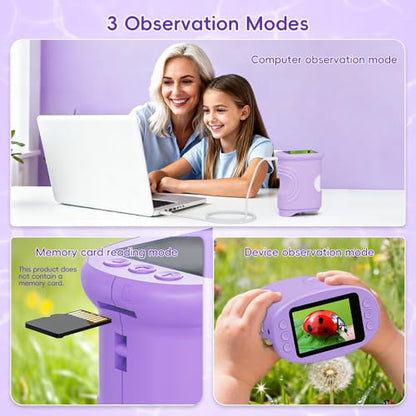 Temodu Kids Microscope 2.0" Screen 1000X Digital Microscope for Kids, Mini Pocket Handheld Microscopes for Children Birthday Festival Gift, Science Education Fun Toys for Boys Girls Ages 4-12 (Purple) - color: Purple