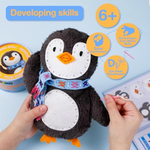 Avenir My First Sewing Kit for Kids 6-8, Penguin Stuffed Animal Craft Set - color: Penguin