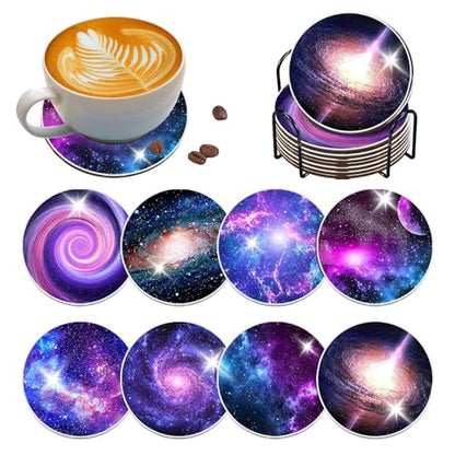 8 pcs Diamond Painting Coasters | Diamond Art Coasters | Galaxy and Nebula Diamond Art Painting | Perfect Art Craft Gift for Galaxy Lover, Dad, Mom, Grandparents, Brother, Sister. - color: Galaxy