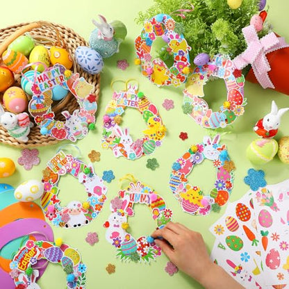 Hollowfly 48 Sets Easter Wreath Craft Kits DIY Paper Ornaments Stickers - style: Happy Easter