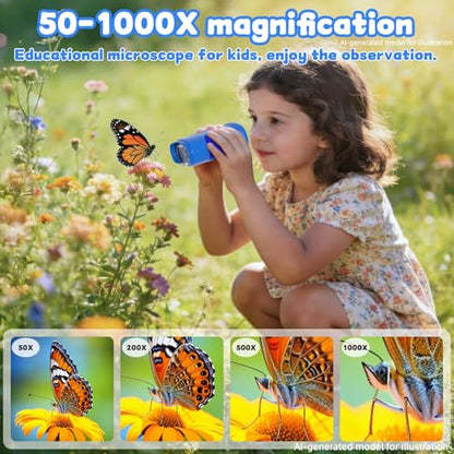 1000X Handheld Digital Microscope for Kids, STEM Educational Toy - color: Blue