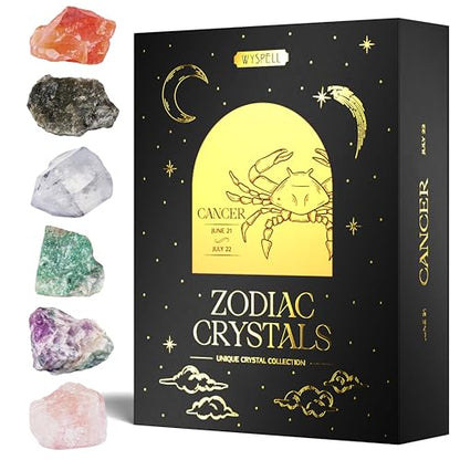 Wyspell Cancer Crystal Set - 6 Raw Cancer Healing Stones - Zodiac Gifts - color: Cancer