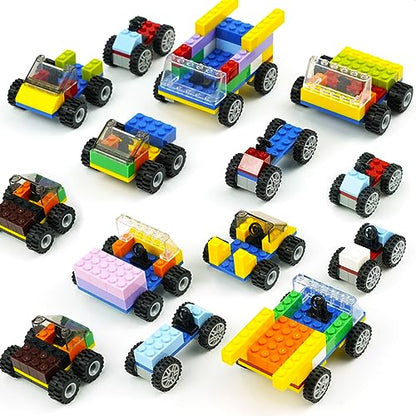 Classic Bricks Wheels and Axles Sets, Over 400 + 56Pieces Building Block Toys, Car Parts Kits with Steering Wheels, Tims, Rubber Tires