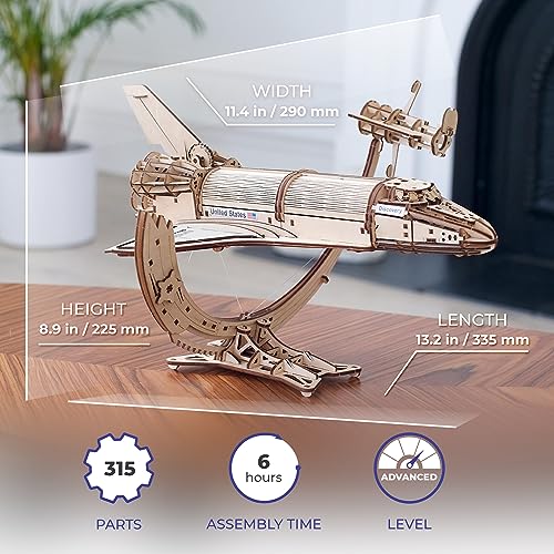 UGEARS NASA Space Shuttle Discovery - Wooden Models to Build for Adults - Space Shuttle Model Kit - Mechanical 3D Puzzle Wooden Model Kit for Adults - Spacecraft Model with Detailed Features