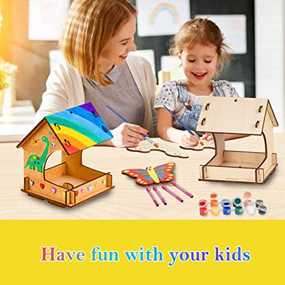 THWAS-LIGHT Wooden Arts and Crafts for Kids - 2 Pack Bird Feeder Wind Chime DIY Kids Crafts - Build and Paint Educational Fun Art Activities Gifts Outside Toys for Boys Girls Ages 3-5 8-12 6-8 - color: C-arc bird feeder