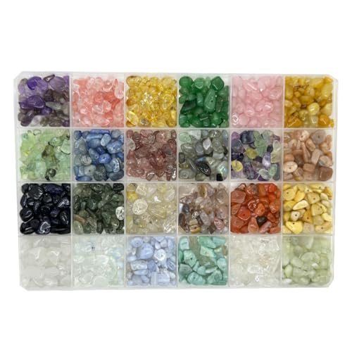 Yephac Gemstone Chips Beads DIY Jewelry Making, Healing Crystals Polishing Crushed Irregular Shaped Beads with Box(24 Colors-1) - color: 24 colors-1