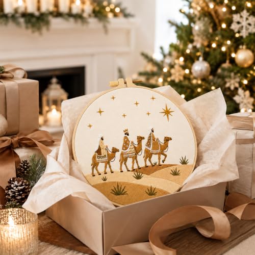 Nuberlic Embroidery Kit for Beginners, Three Wise Men Christmas Scene - color: Christian