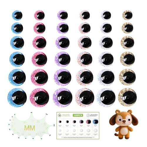 MUCUNNIA 180pcs 12-30mm 3D Mermaid Moon Safety Eyes for Dolls with Washers - color: moon new glitter