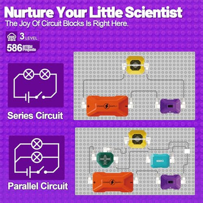 Gohero Circuits Science Kit，76 STEM Projects,Science Experiments for Kids with Fan, RGB Lights,Learning & Education toysKids Circuit Board for Kids(586 Projects+) - style: D9004-76 Circuit Parts